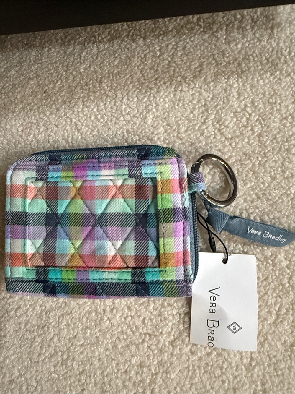 Vera Bradley Pastel Plaid Quilted Card Wallet with Key Ring